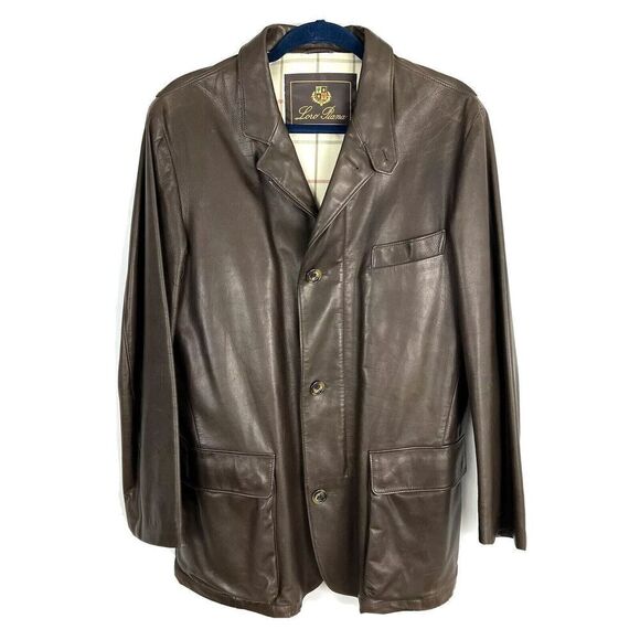 LORO PIANA Leather Jacket Mens S Brown Soft Lambskin Button Front  Collared - Picture 1 of 12